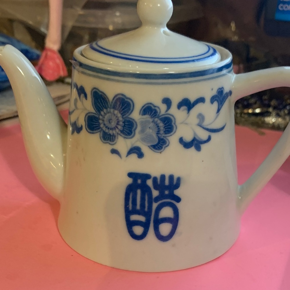 Miniature Blue and White Floral Teapot 4”
